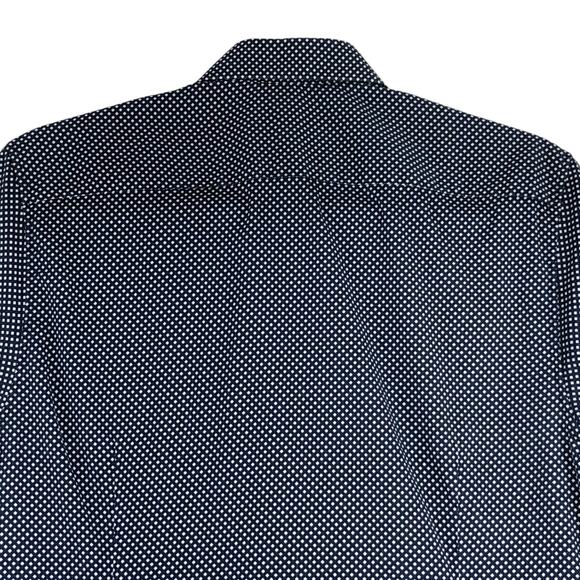 Ted Baker Shirt Mens M Navy Geometric Short Sleeve Button Up Cotton Stretch - Picture 9 of 15